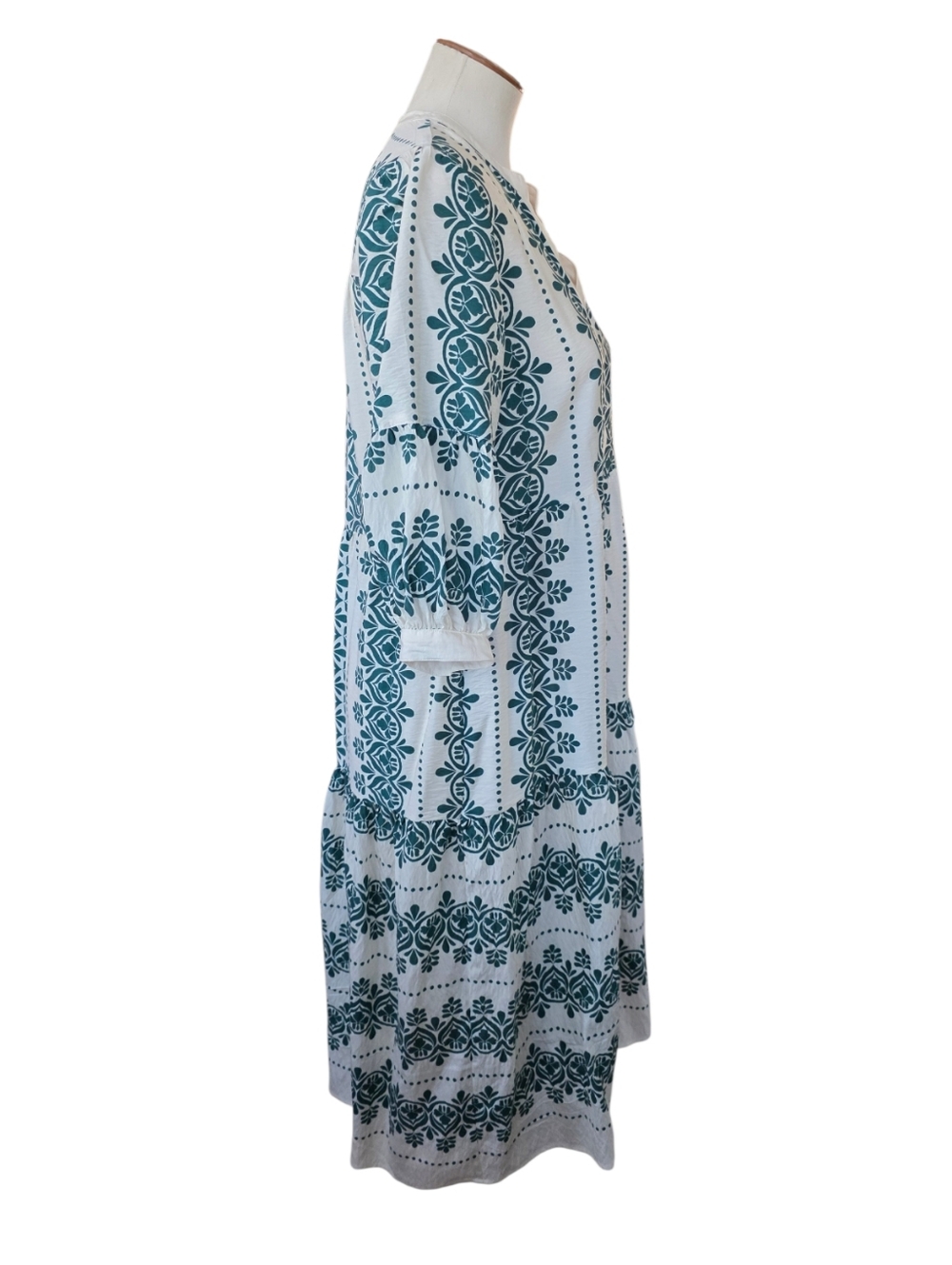 NWOT Anthropologie Fig + Flower Dress Size M Green Print Boho Tiered Dress - Picture 5 of 11